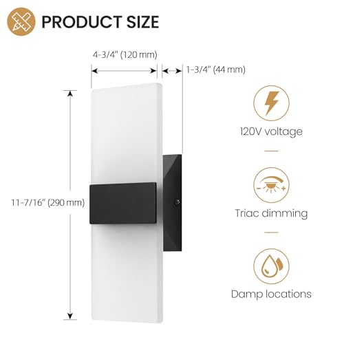 Modern LED Wall Sconce, Dimmable Indoor Wall Light, 5CCT 2700K-5000K Adjustable