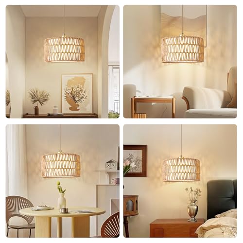 Plug in Pendant Light Rattan Hanging Lights with Plug in Cord