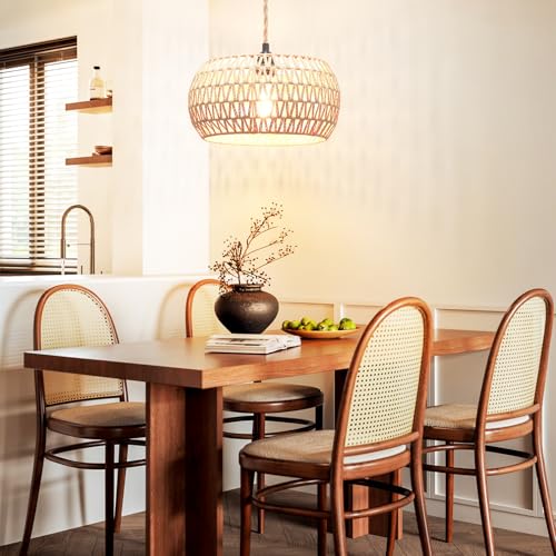 Plug in Pendant Light Rattan Hanging Lamp Pendant Light with on/Off Switch Rattan Woven