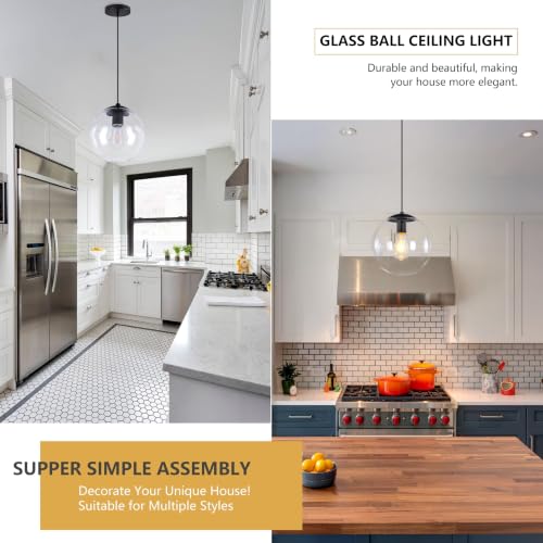 KoKo&Yukina 10" Clear Glass Pendant Lights Kitchen Island 2 Pack Modern Globe Pendant