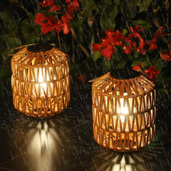 Solar Rattan Lanterns Outdoor - Waterproof LED 2-Pack