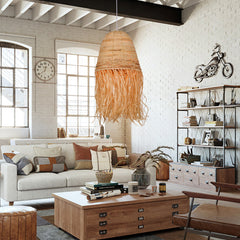 Pastoral style creative raffia straw hanging light shade