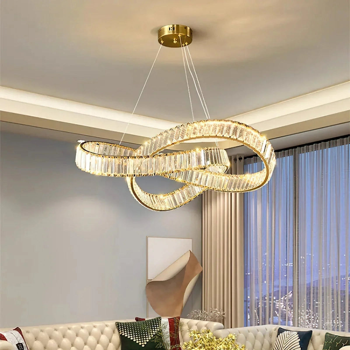 Modern Round Gold Crystal Hanging Chandelier – Crystal detail 17