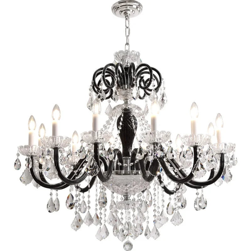 French Black Chandelier Living Room Glass Candle E14 Pendant