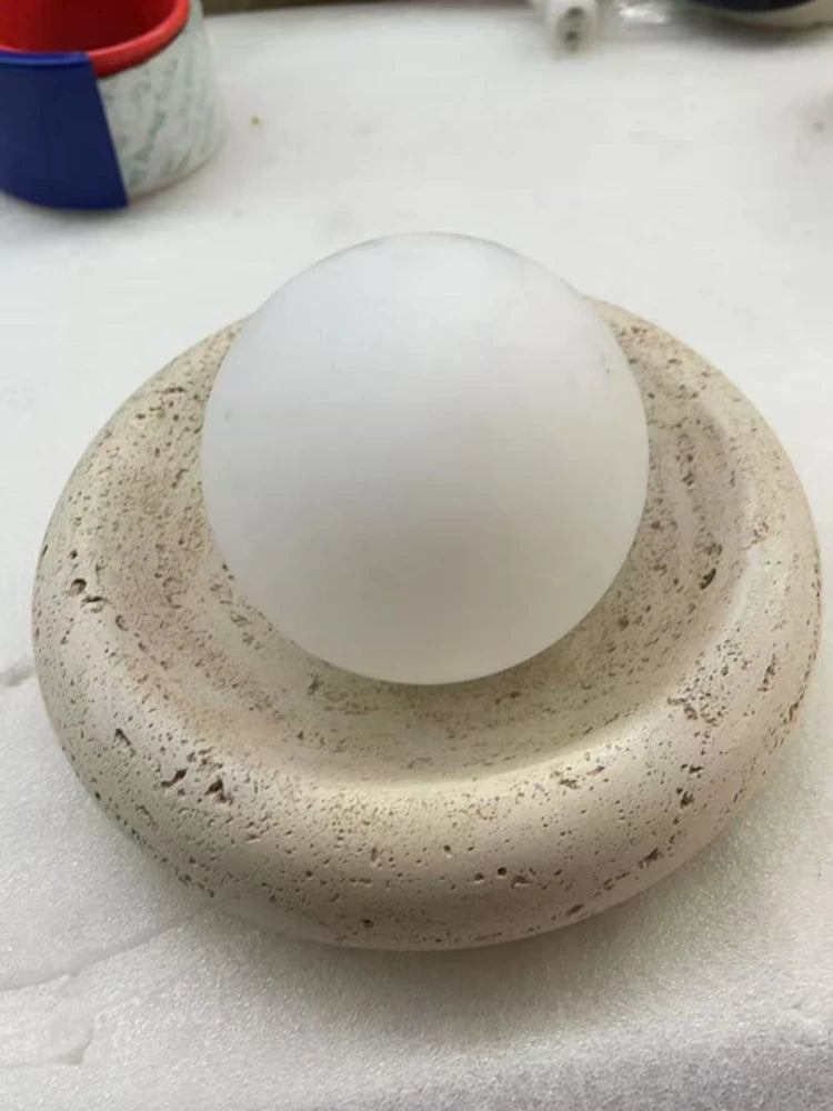 Round Real Stone Wall Light White Glass G9 Bulb Indoor