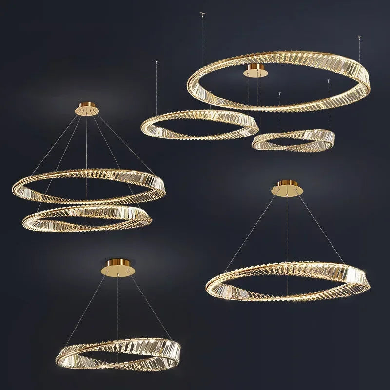 Living Room LED K9 Dimmable Pendant Lights Gold Irregular