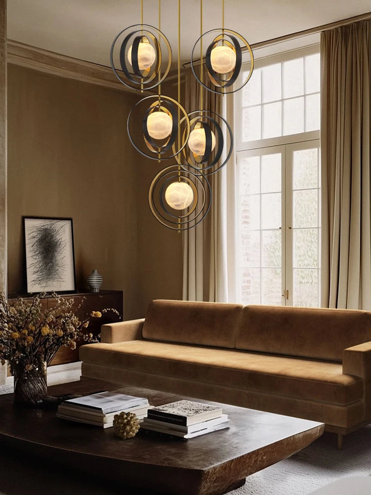 Home Marble Globe Black Gold Pendant Lights