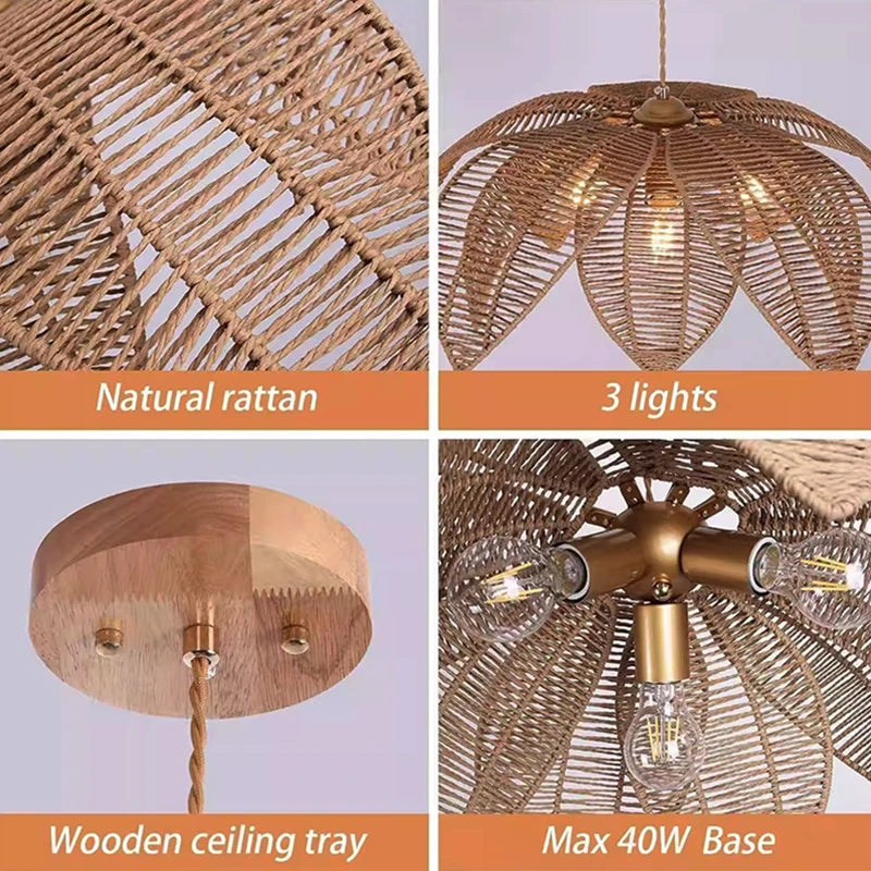 American Retro E27 Rattan Pendant Light