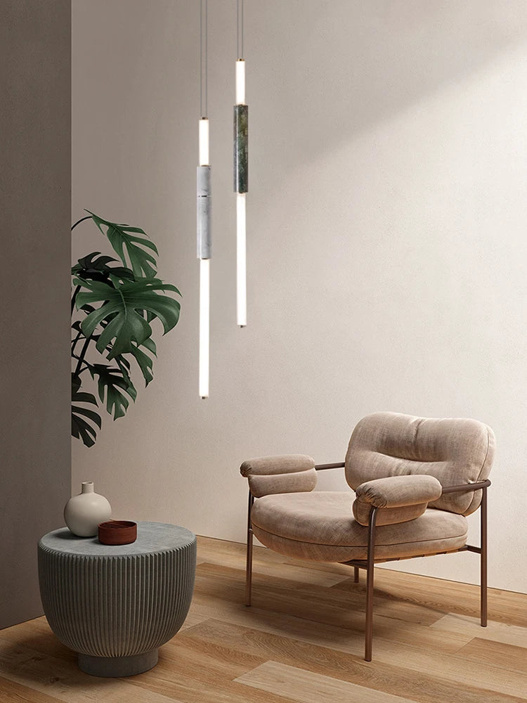 Dimmable LED Marble Linear Chandelier Alabaster