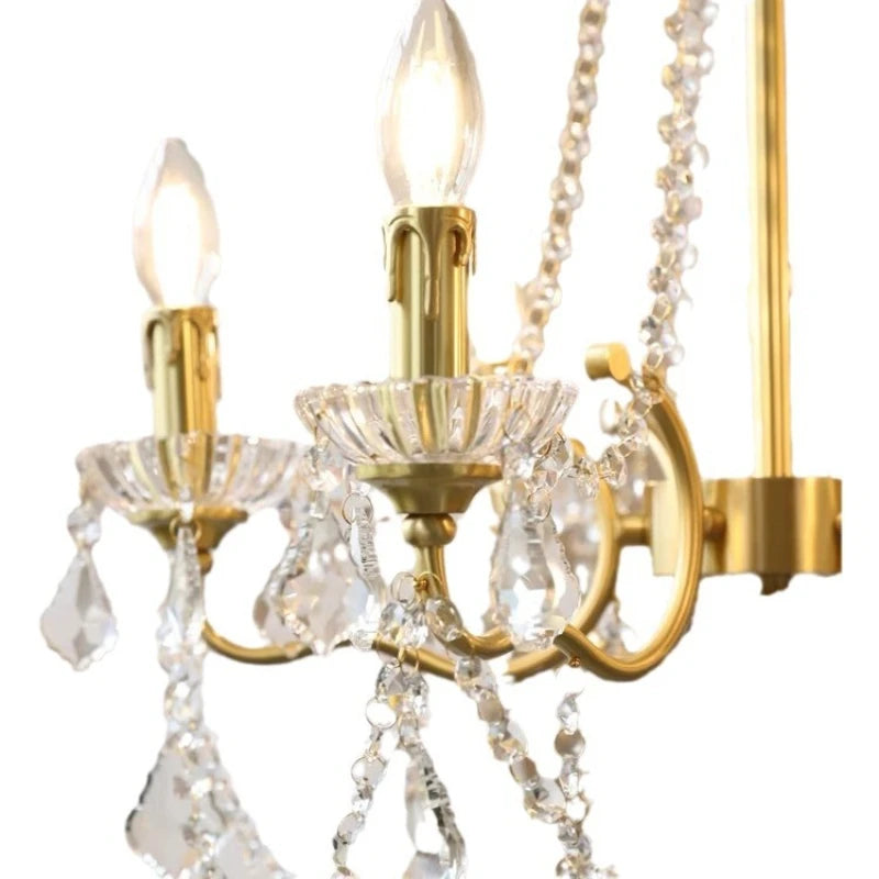 French Copper Candle LED E14 Chandelier Living Room Crystal