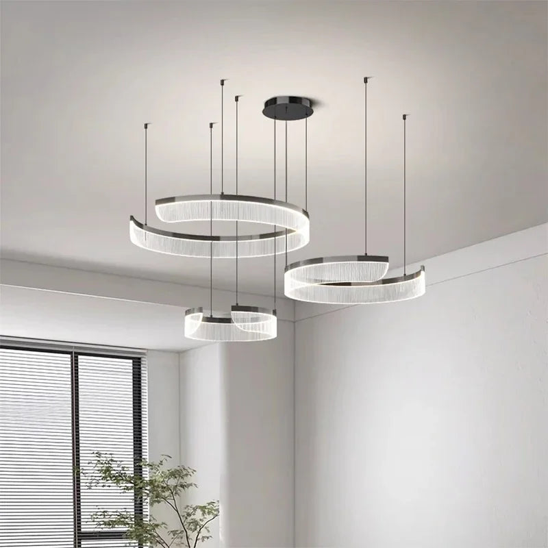 Acrylic LED Pendant Light Living Room Semicircle Chandelier