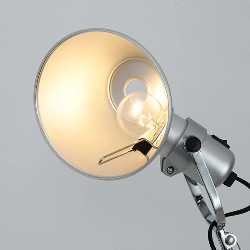 Long Arm Wall Lamp Silver Black Metal E27 Bulb Switch