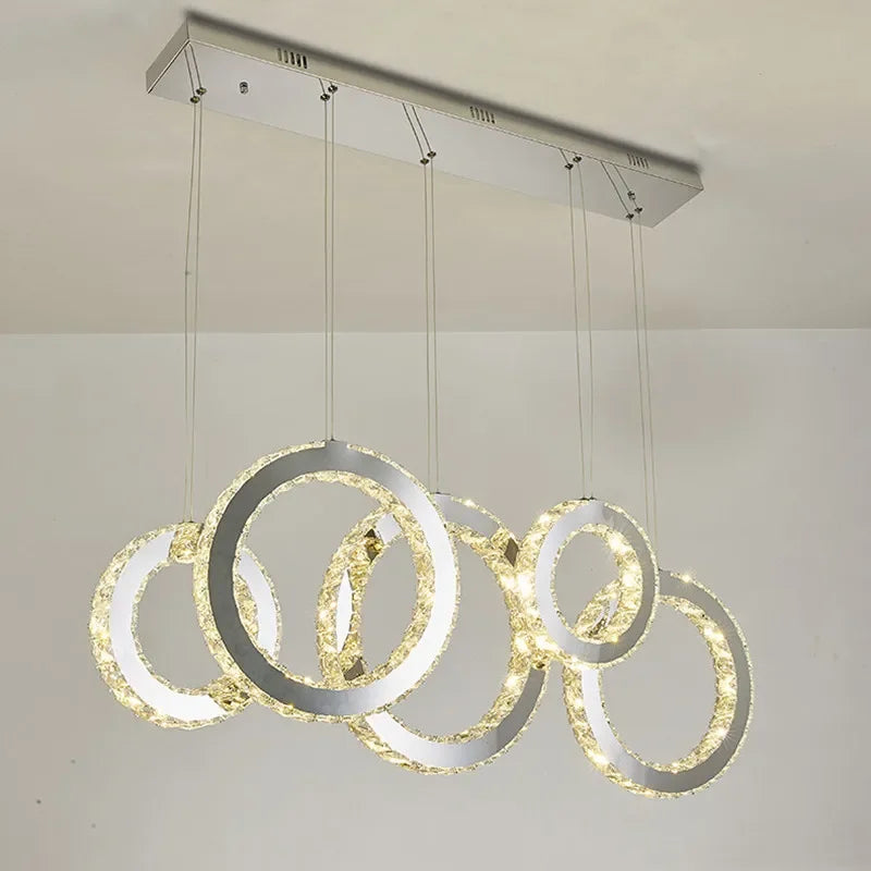 LED Pendant Lights Dining Room Crystals Hanging Lamp Circle