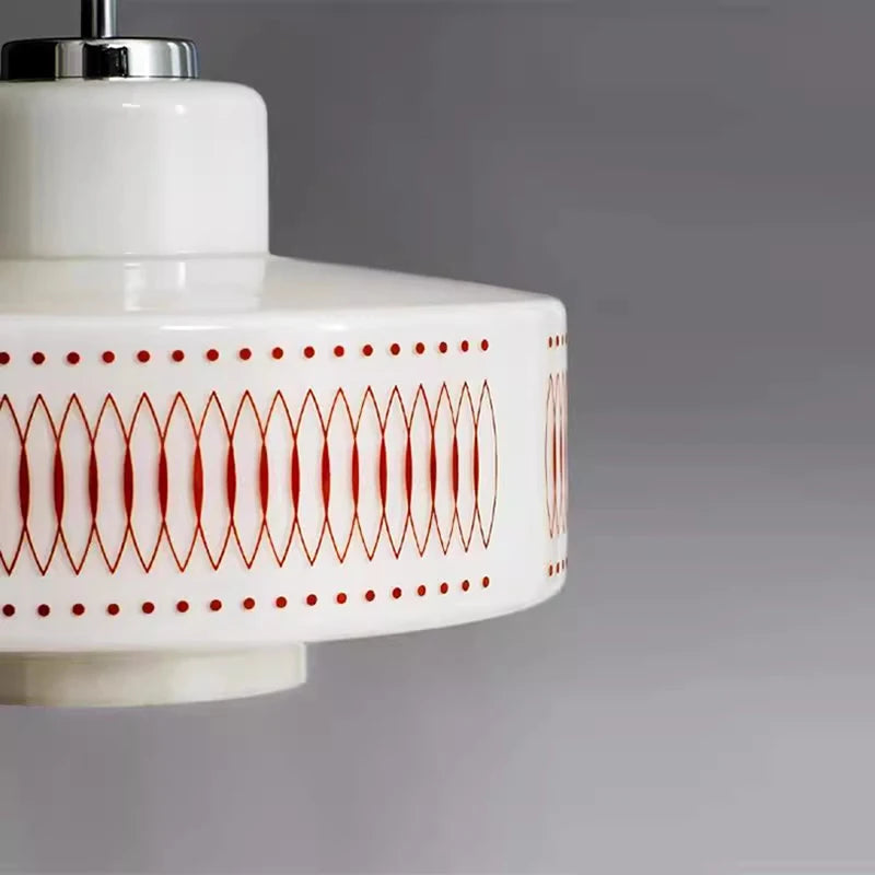 Nordic White Glass Pendant Light E27 Bulb Red Line