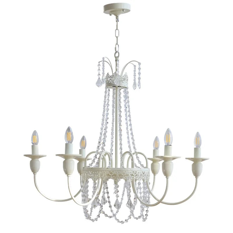 French Romantic White LED Chandelier Bedroom E14 Candle