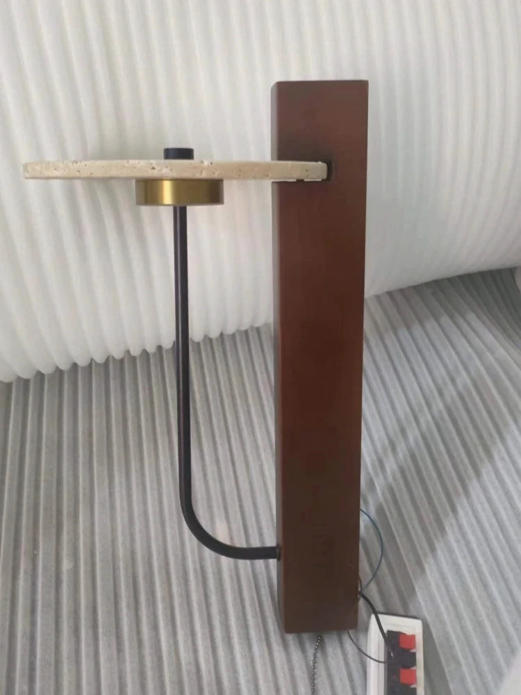 Creative Round Natural Stone Wall Light Dark Wood 3000K