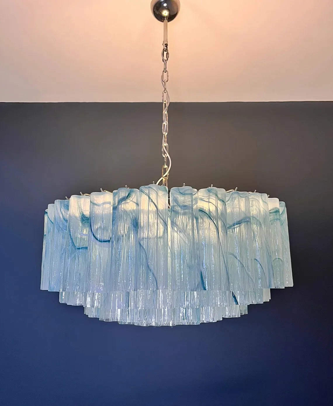 Home French Glass Art Round Dimmable LED Chandelier
