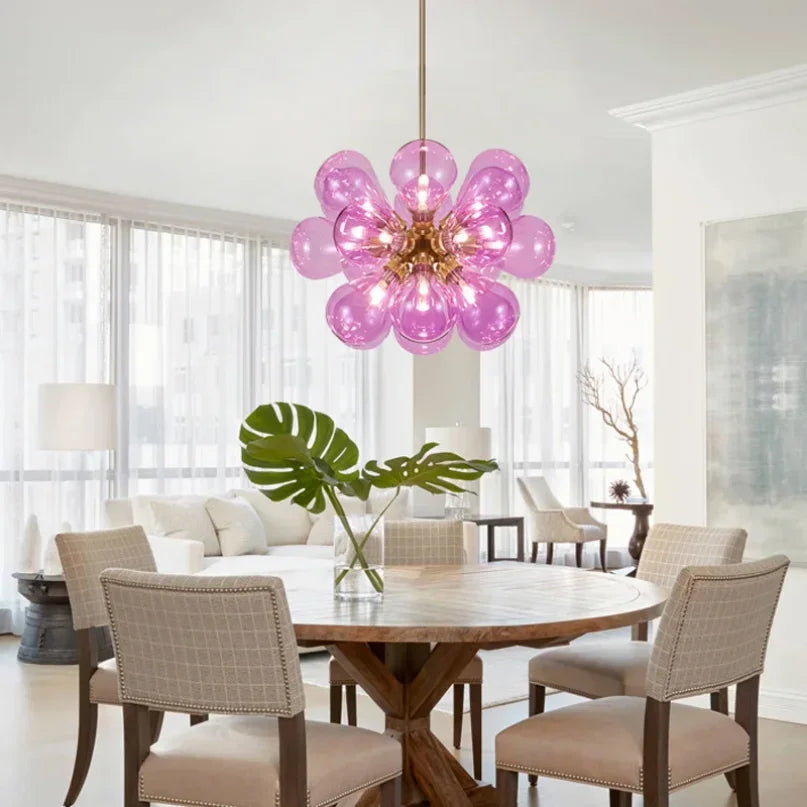 Postmodern Glass Bubble Lamp Chandelier LED Purple Ballon