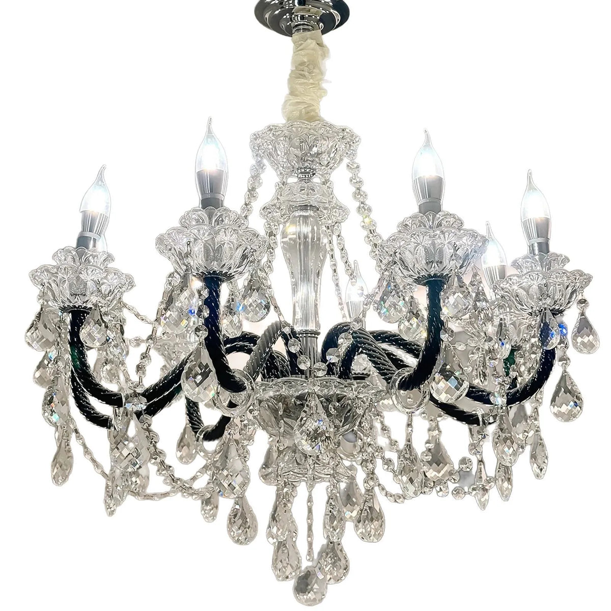 French Black Glass E14 Candle Chandelier American Clear