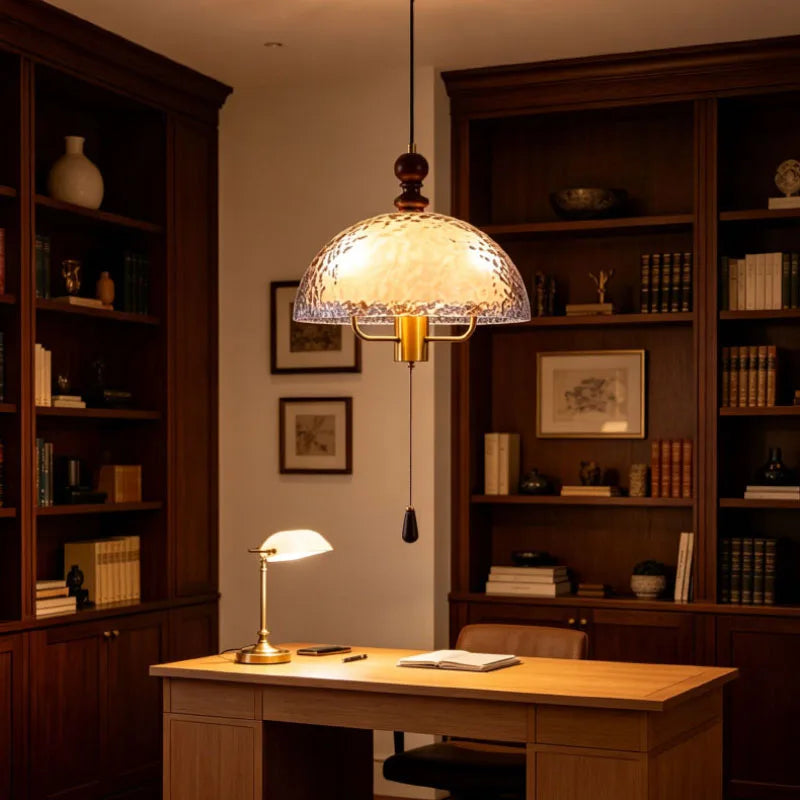 Acrylic Lampshade Pendant Lights Three E27 Bulb Brown Wood