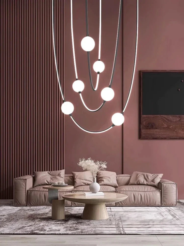 Postmodern Glass Ball Chandelier Nordic LED Curve