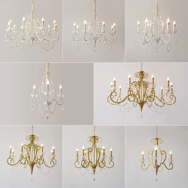 American Retro E14 LED Chandelier Pastoral White Metal