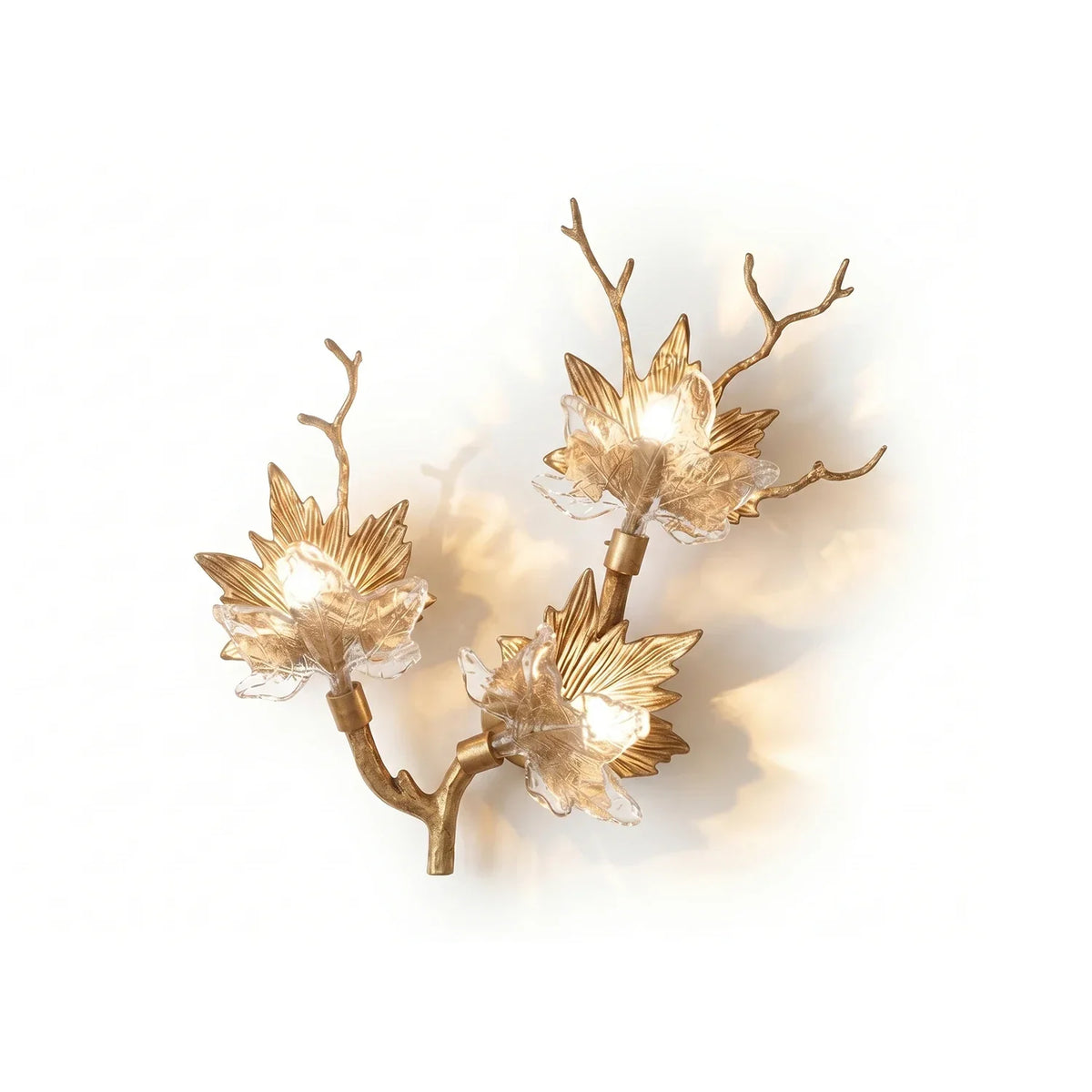 Brass Maple Leaf Glass Sculpture Wall Lamp – Glass detail 16