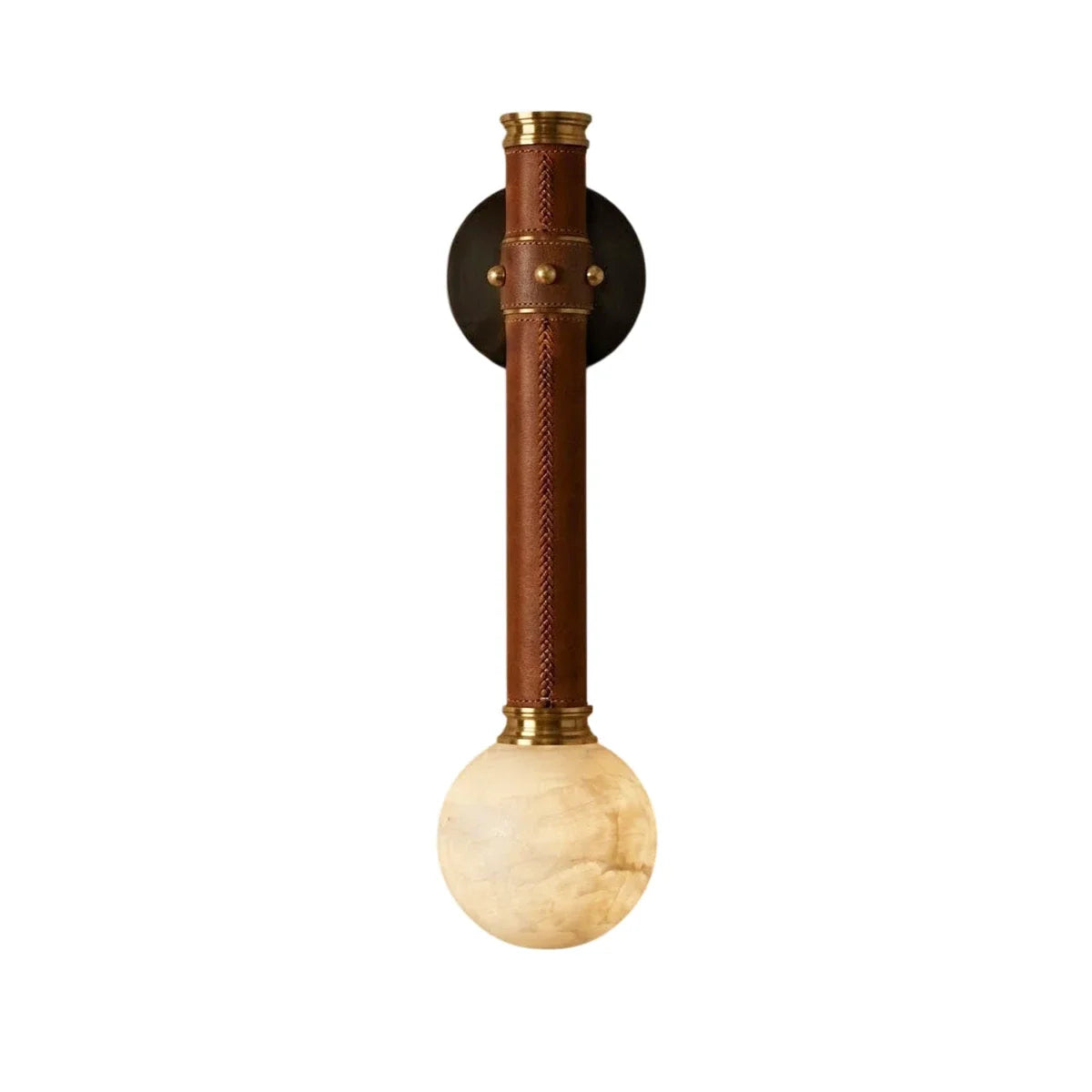 Corvale Alabaster Globe Leather Wall Sconce – Alabaster detail 12