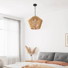 17" Handwoven Hemp Rope Pendant Light - Boho Farmhouse