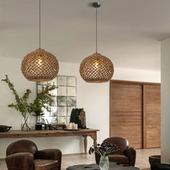 Boho style hollow braided pendant light