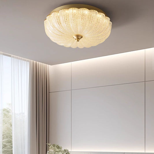 Vintage Textured Glass Scalloped Ceiling Light