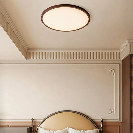 Modern Round Walnut Flat Ceiling Light