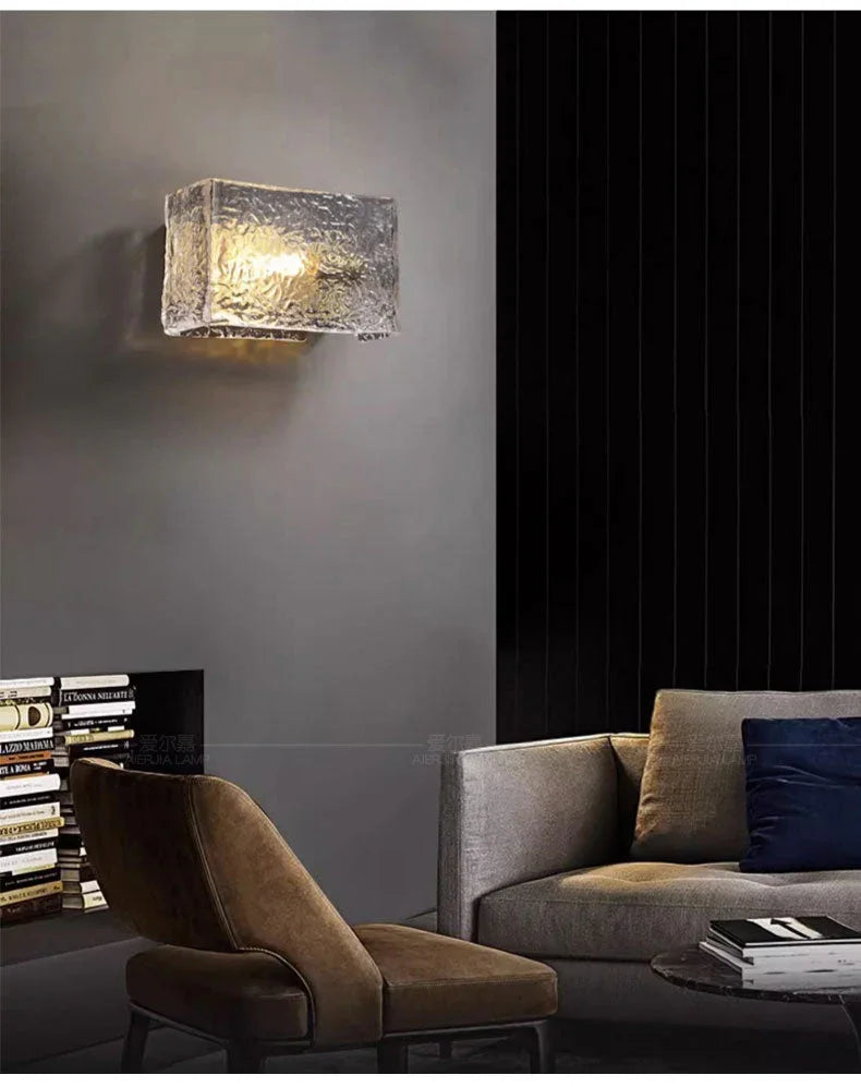 Water Pattern Glass Square Wall Sconce Lamp – Glass detail 3
