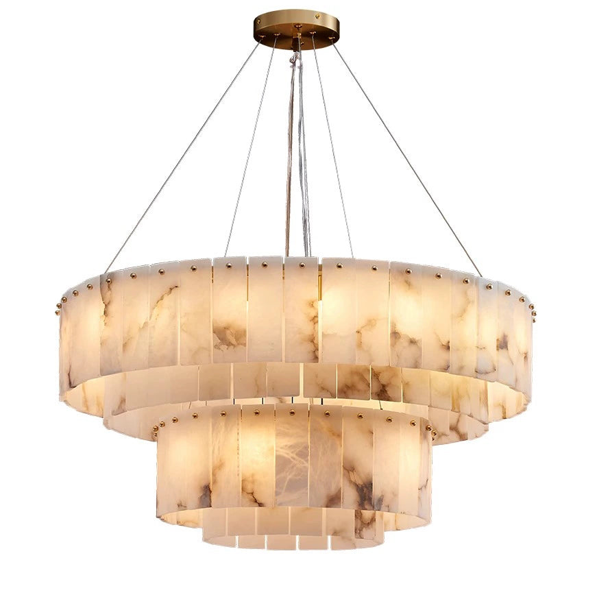 Modern Tiered Ring Alabaster Chandelier – Alabaster detail 8
