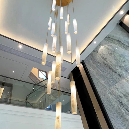 Modern Alabaster Tube Staircase Chandelier
