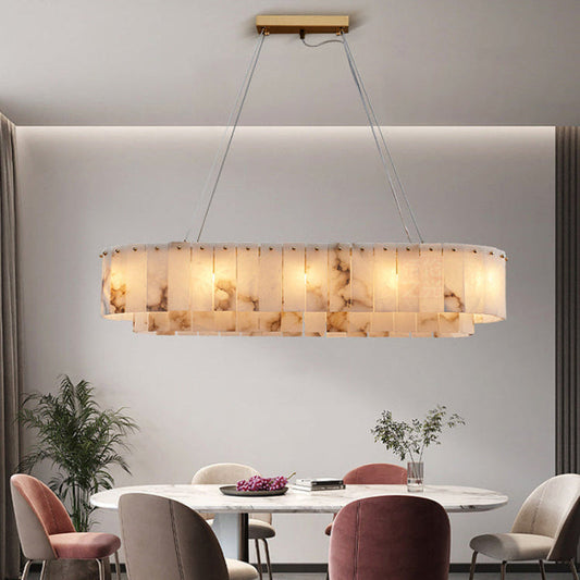 Modern Oval Linear Alabaster Chandelier