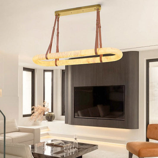 Leather Oval Alabaster Chandelier
