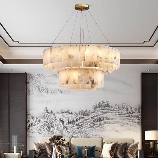 Modern Tiered Ring Alabaster Chandelier