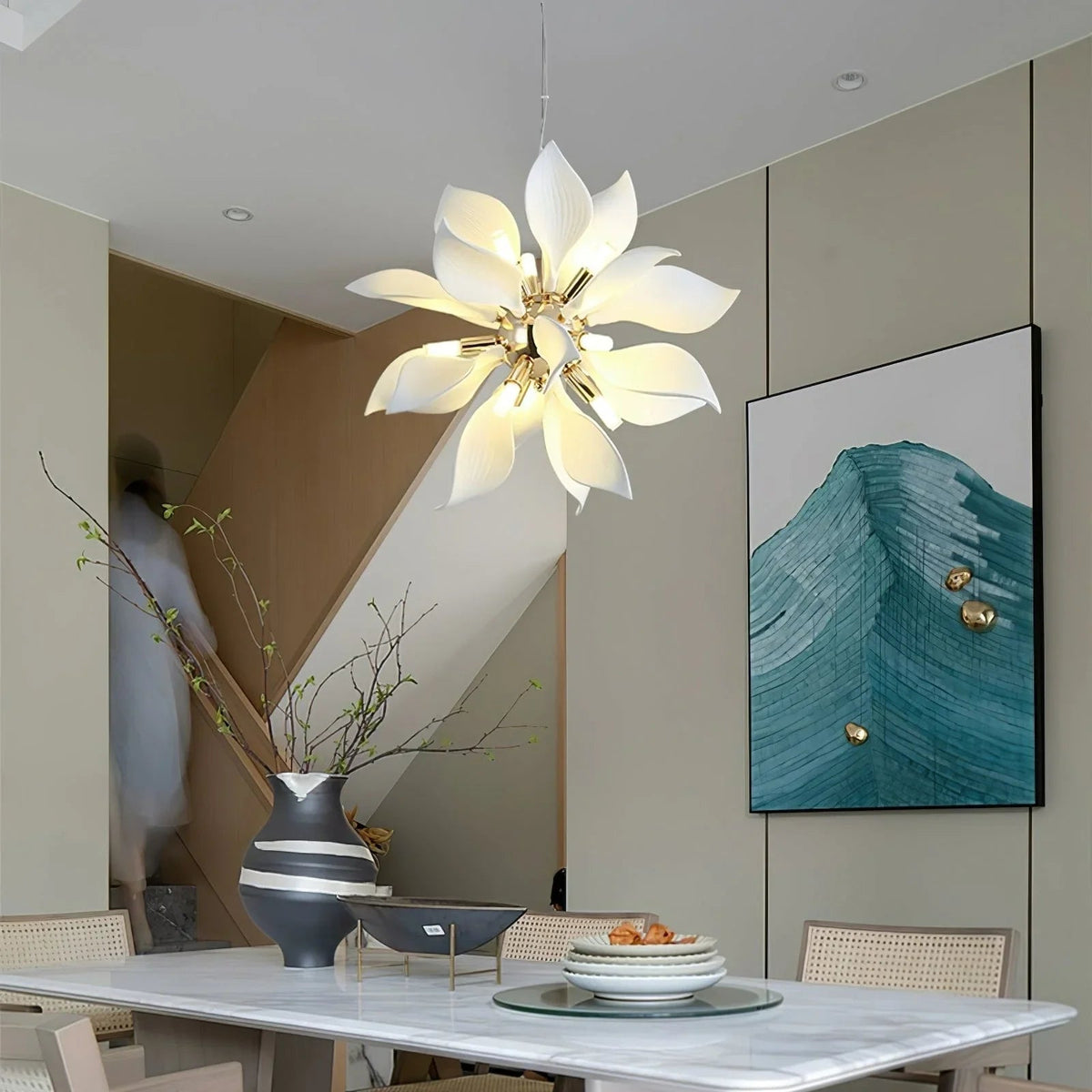 Ceramic Petals Blooming Iron Chandelier – Iron detail 11