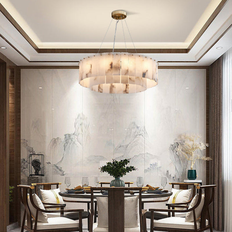 Modern Tiered Ring Alabaster Chandelier – Alabaster detail 3