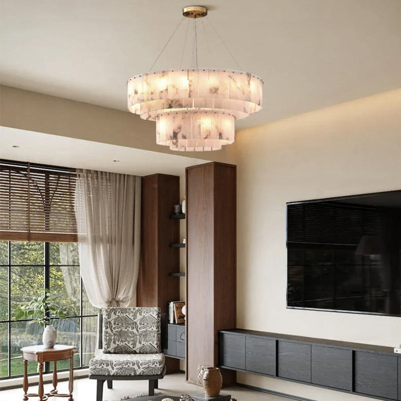 Modern Tiered Ring Alabaster Chandelier – Alabaster detail 4