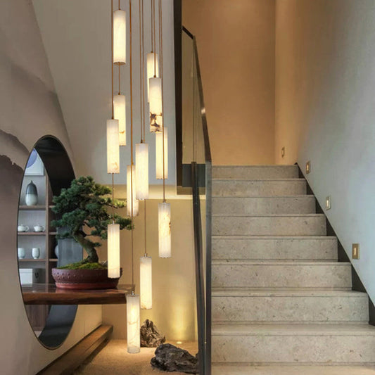 Modern Cylinder Alabaster Staircase Chandelier