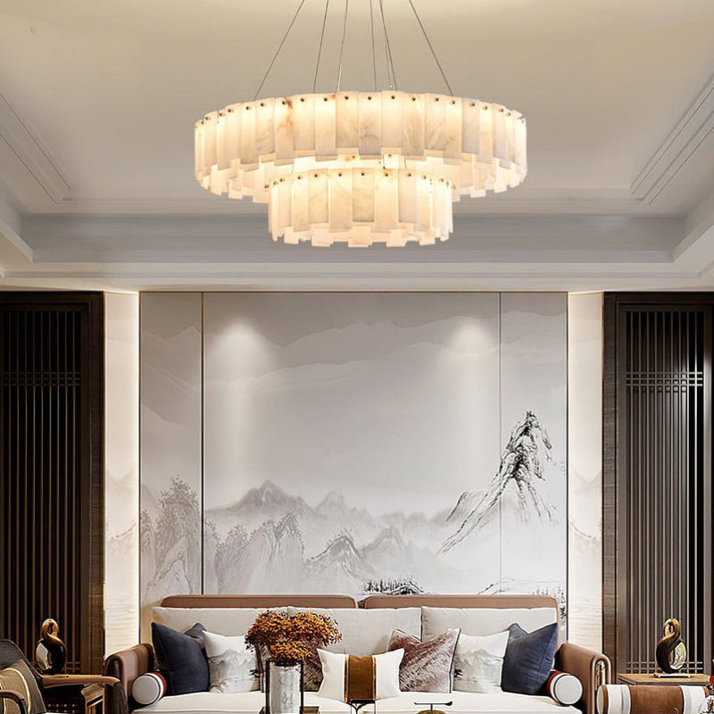 Modern Tiered Ring Alabaster Chandelier – Alabaster detail 5