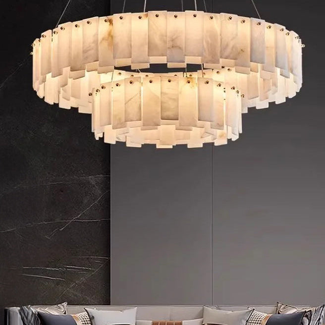 Modern Tiered Ring Alabaster Chandelier – Alabaster detail 6
