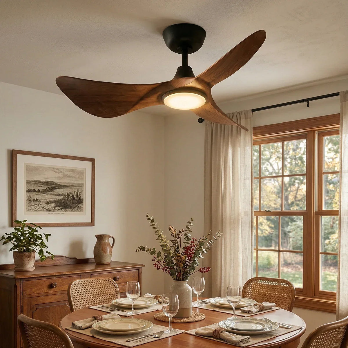 3-Blade Volant Sculptural Copper Ceiling Fan Light – Copper detail 3