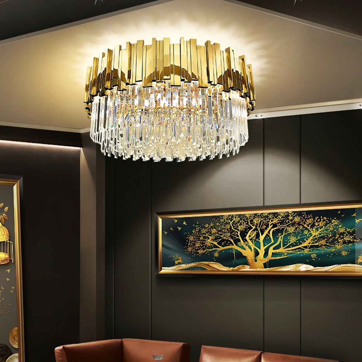 Bourbons Crystal Round Steel Ceiling Light – Crystal detail 5
