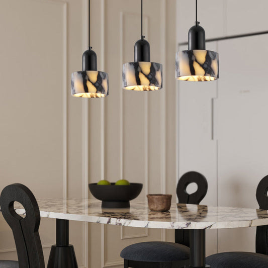 Modern Black Dome Stone Pendant Light