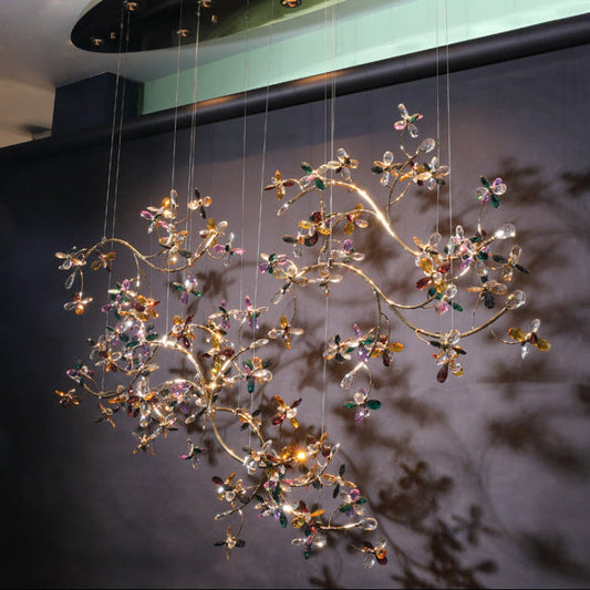 Art Dec Crystal Flower Branch Chandelier