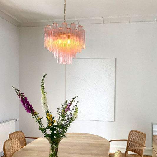 Pink Glass Tiered Chandelier