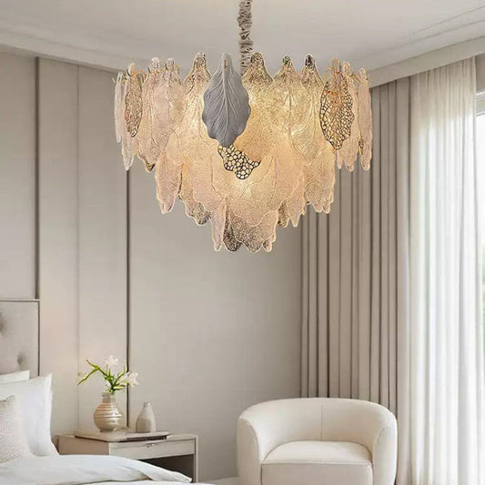 Tiered Glass Leaf Chandelier